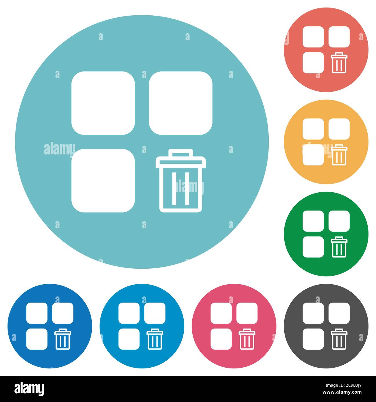 Delete component flat white icons on round color backgrounds Stock Vector