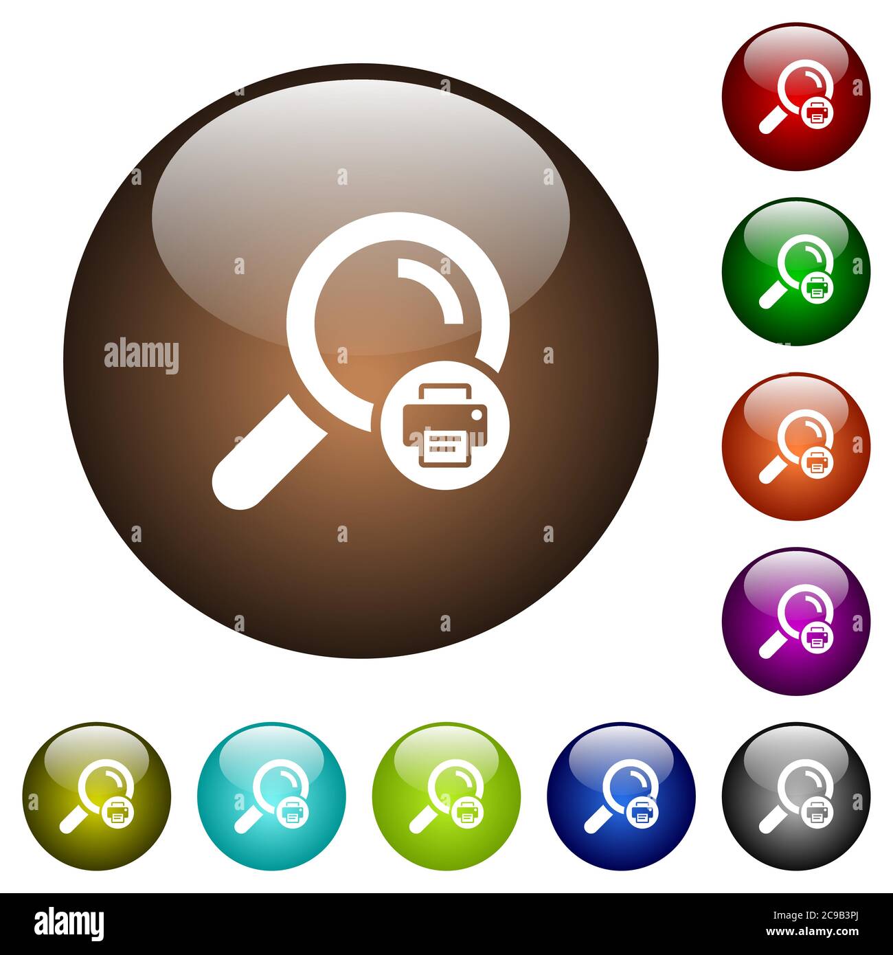 Print search results white icons on round color glass buttons Stock ...