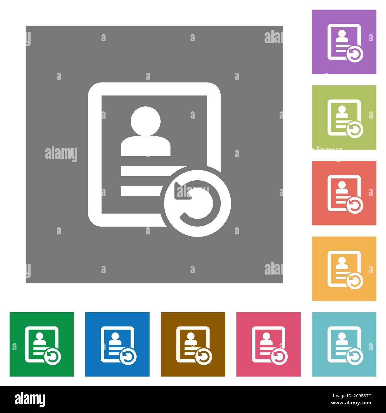 Undo contact changes flat icons on simple color square backgrounds Stock Vector