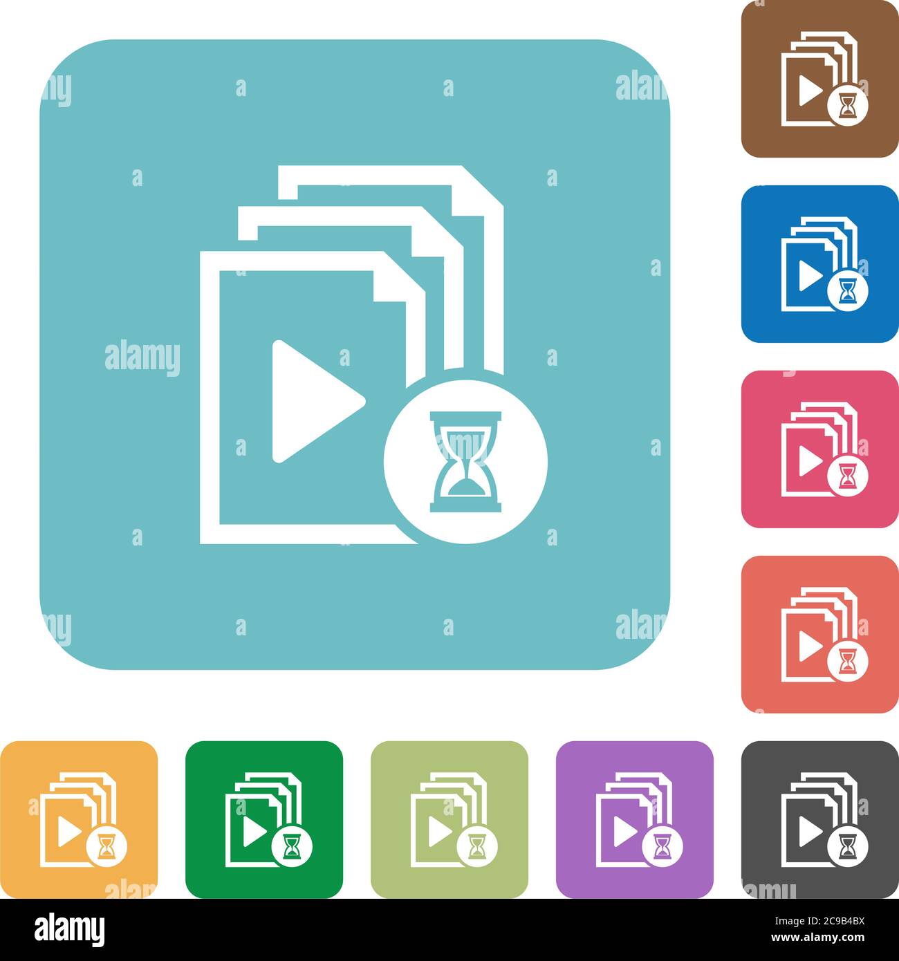 Preparing playlist white flat icons on color rounded square backgrounds Stock Vector