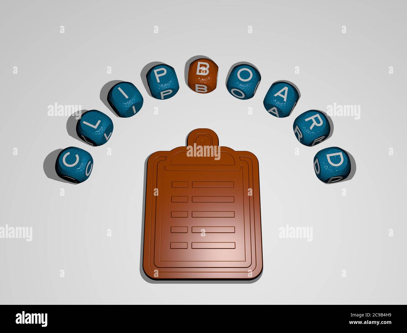 3D illustration of clipboard graphics and text around the icon made by