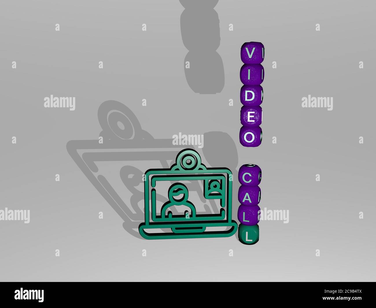 3D representation of VIDEO CALL with icon on the wall and text arranged ...