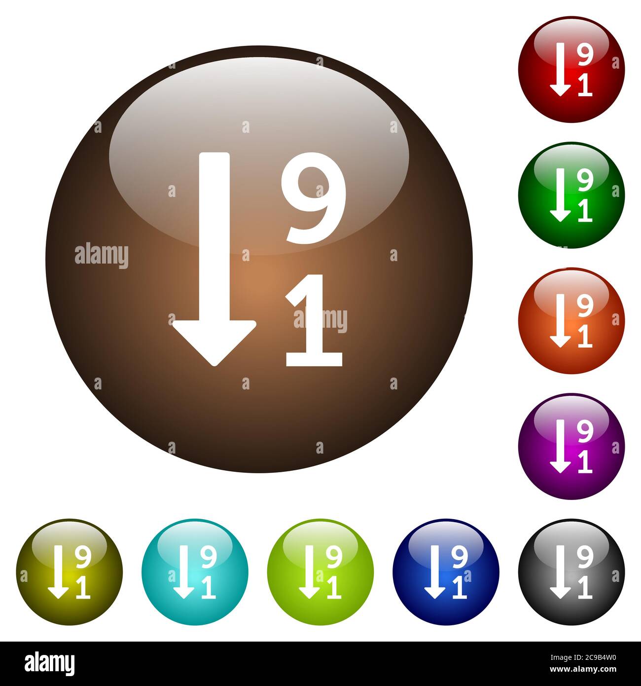 Descending numbered list white icons on round color glass buttons Stock ...