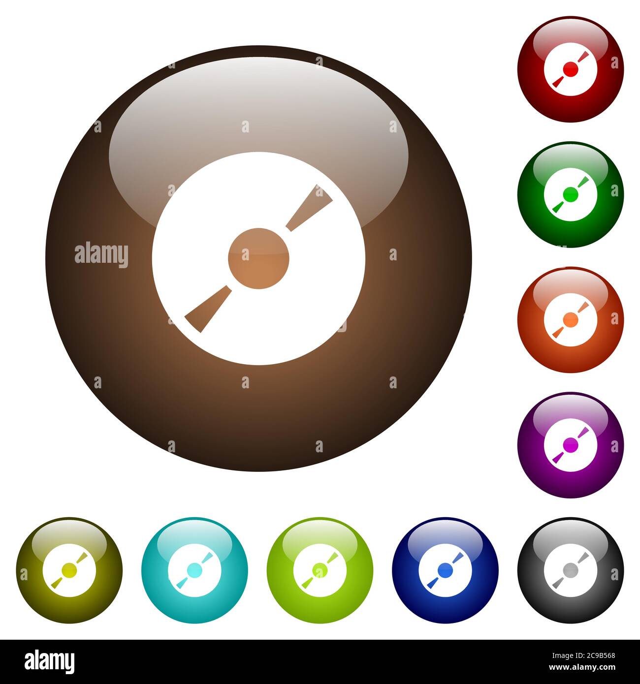DVD disk white icons on round color glass buttons Stock Vector