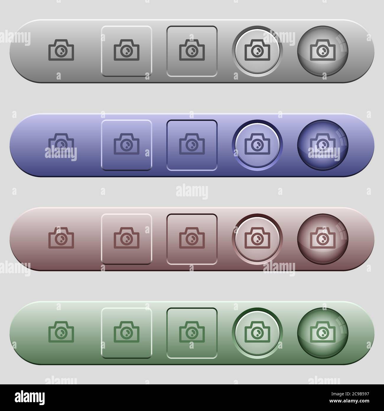 Camera icons on rounded horizontal menu bars in different colors and ...