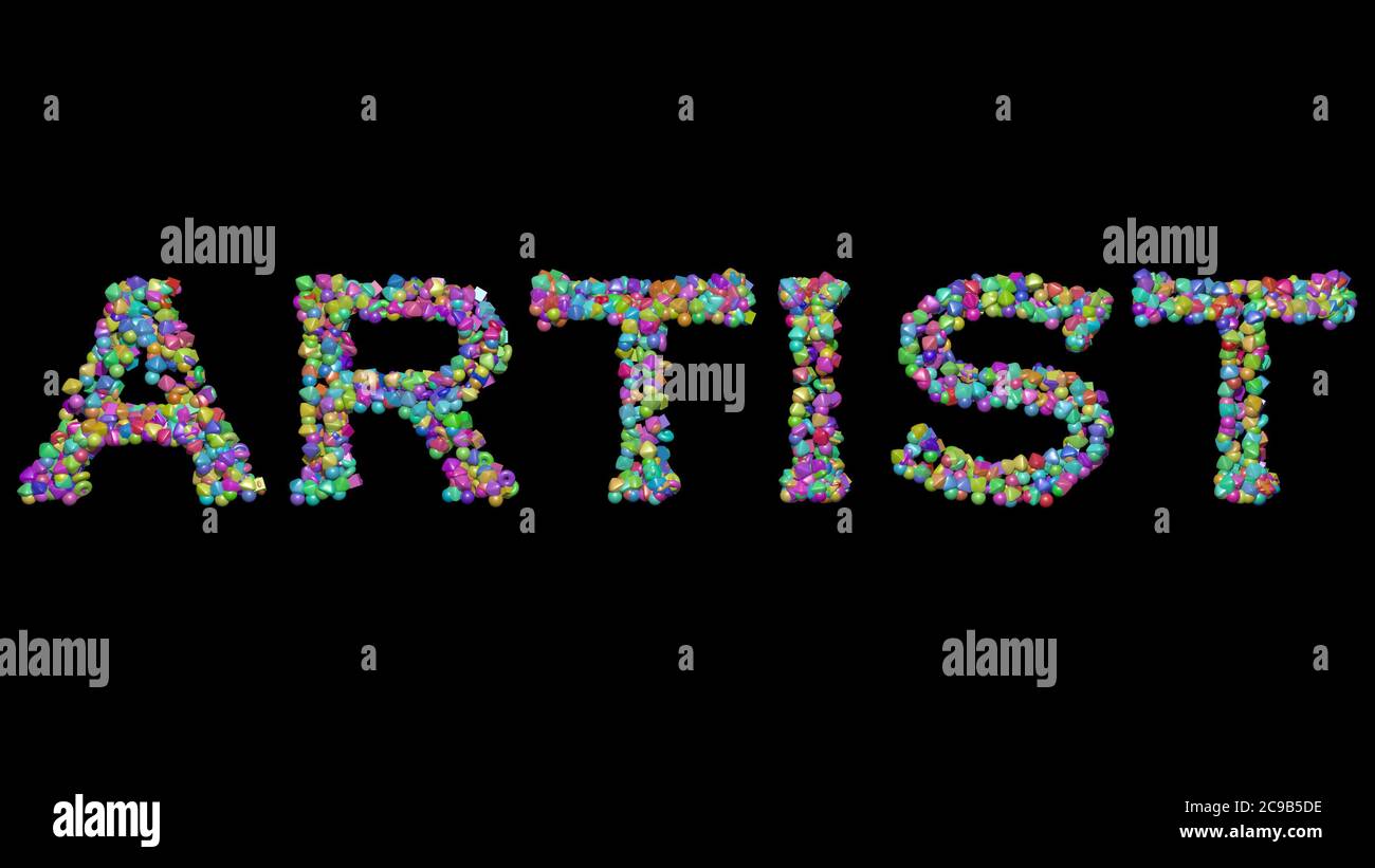 artist: 3D illustration of the text made of small objects over a black ...