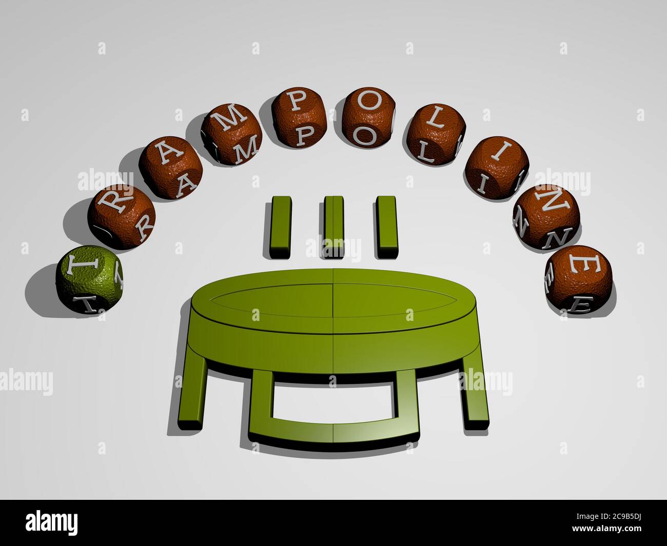 3D illustration of trampoline graphics and text around the icon made by