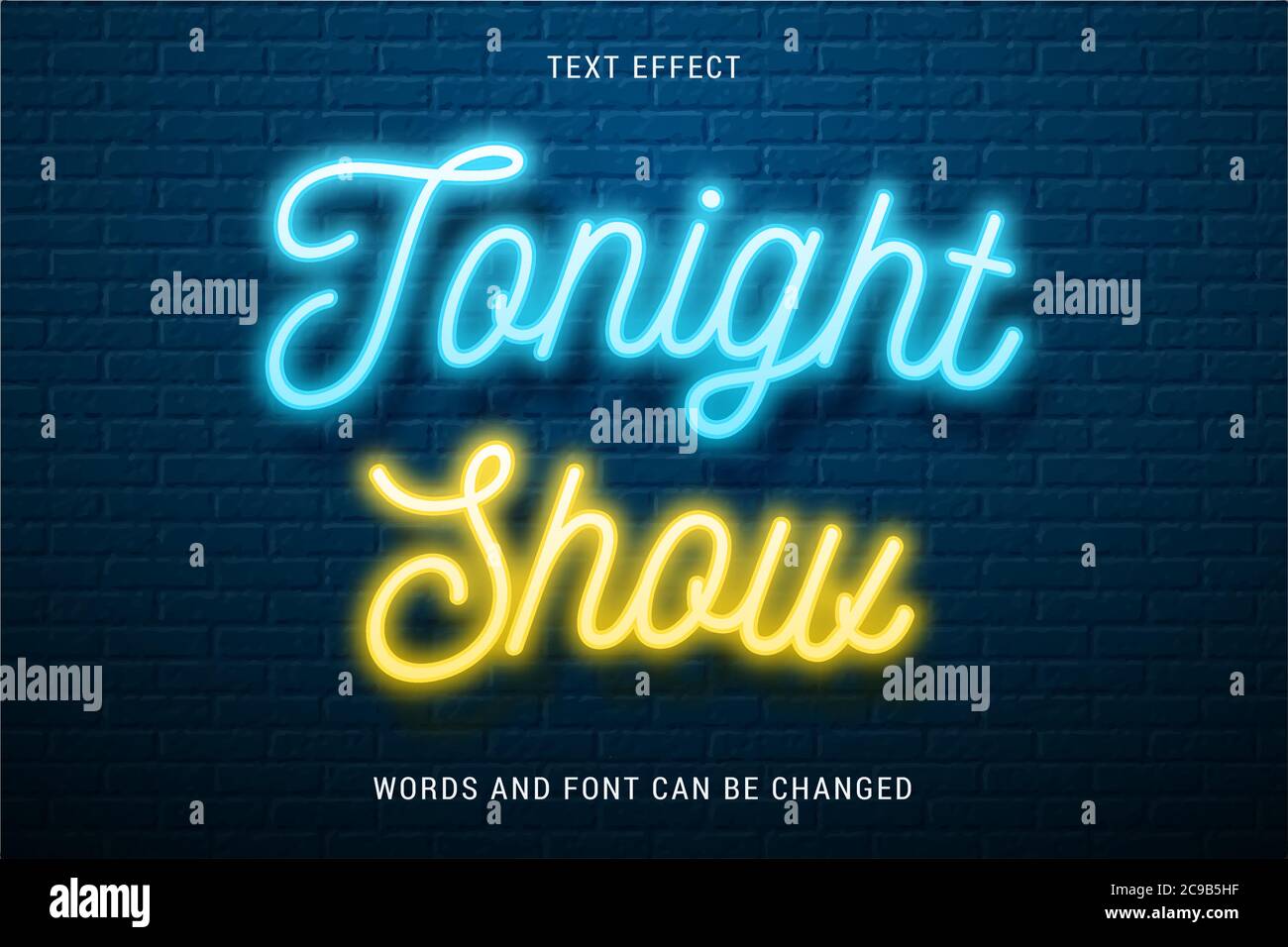 Neon text effect 100% editable isolated on brick background vector image Stock Vector