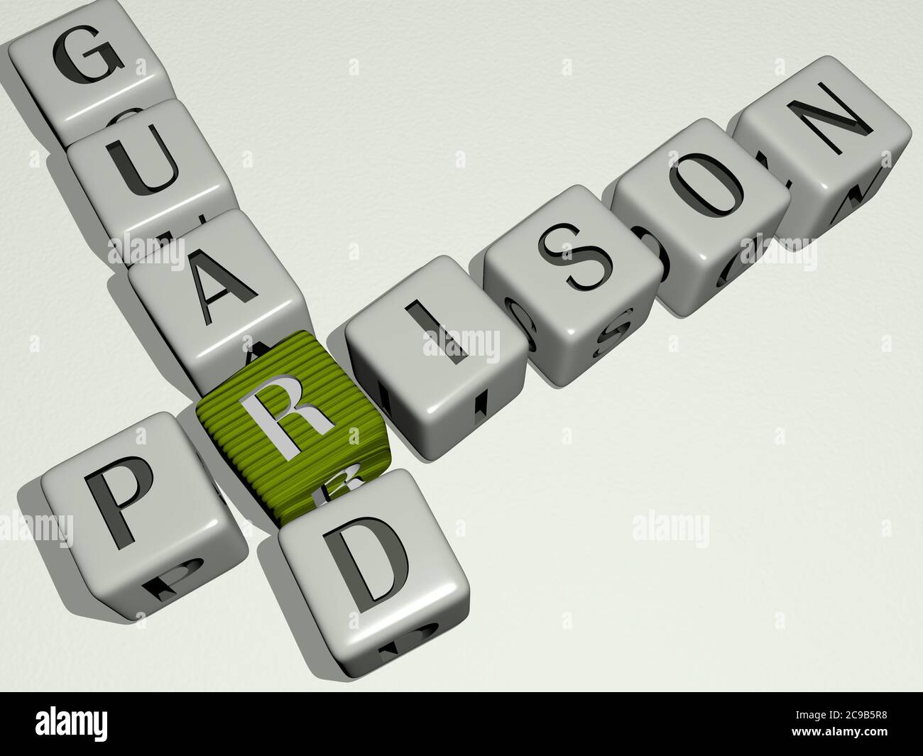 crosswords of PRISON GUARD arranged by cubic letters on a mirror floor