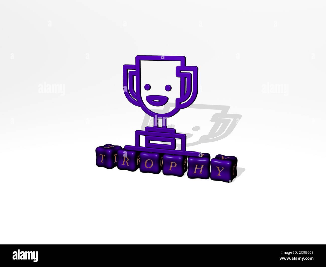 3D illustration of trophy graphics and text made by metallic dice ...