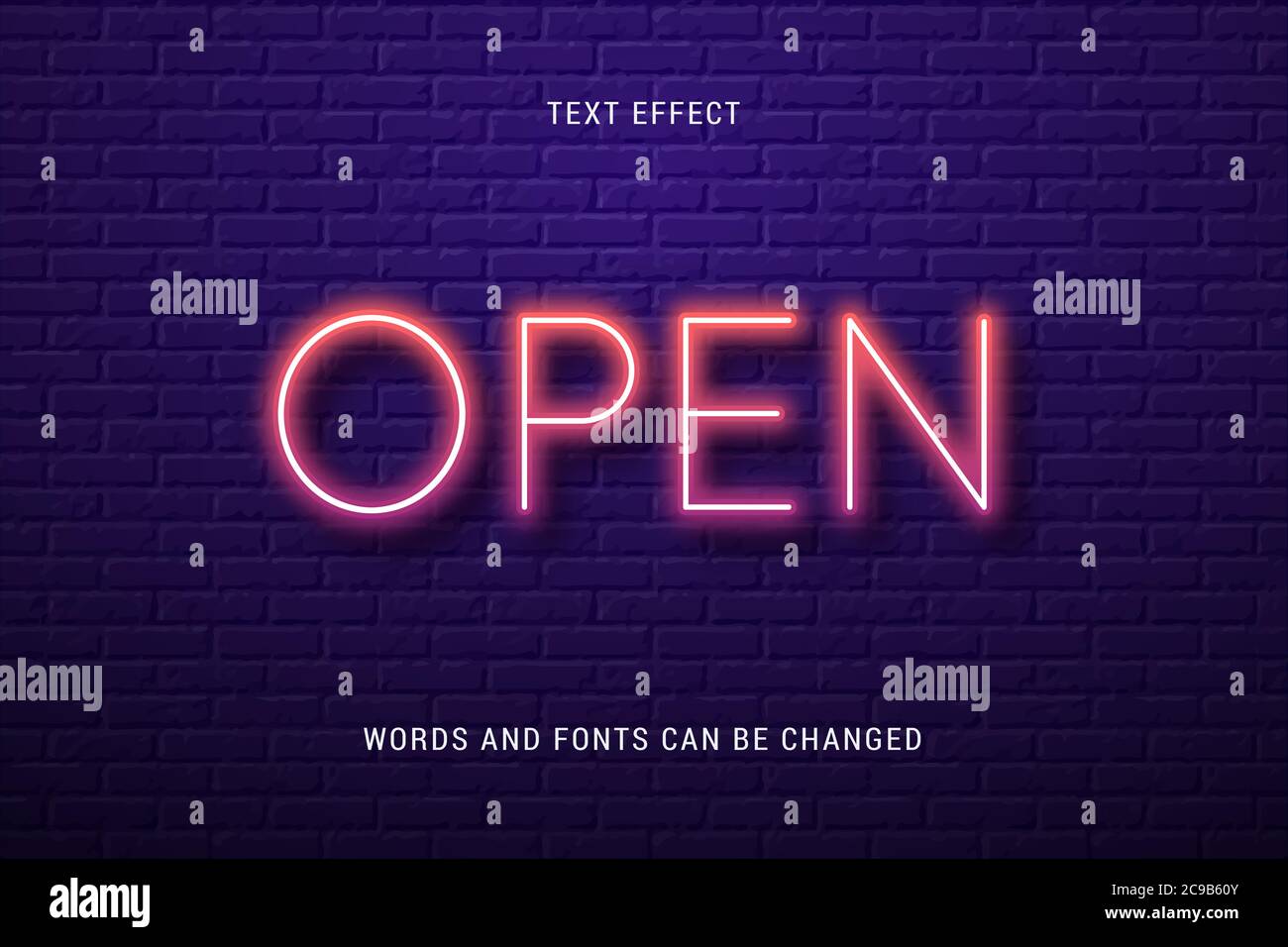 Neon text effect 100% editable isolated on brick background vector image Stock Vector