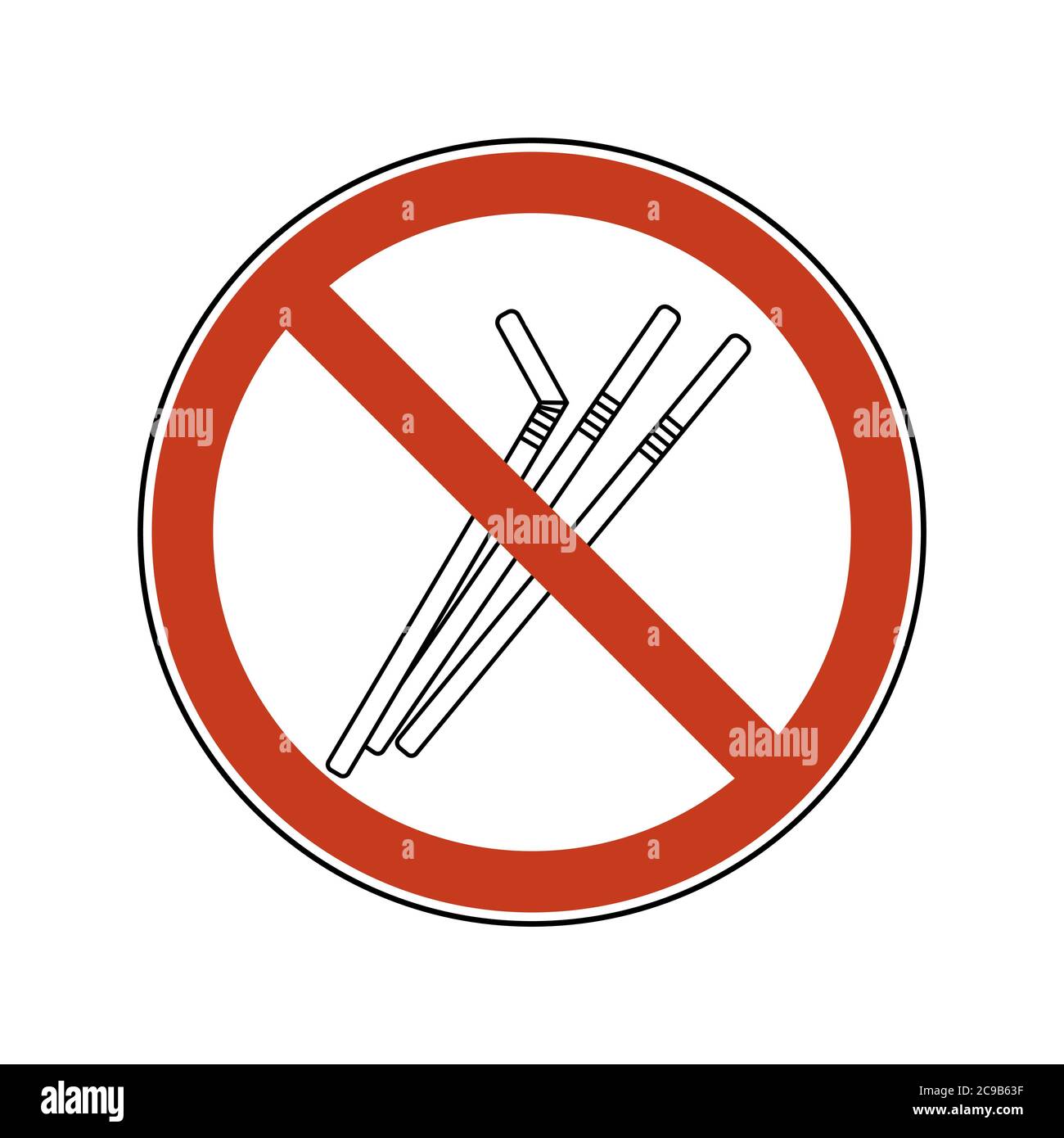 Prohibition sign with straws. Single-use plastic cutlery. Ban vector illustration set of plastic straws flat logo. Stock Vector