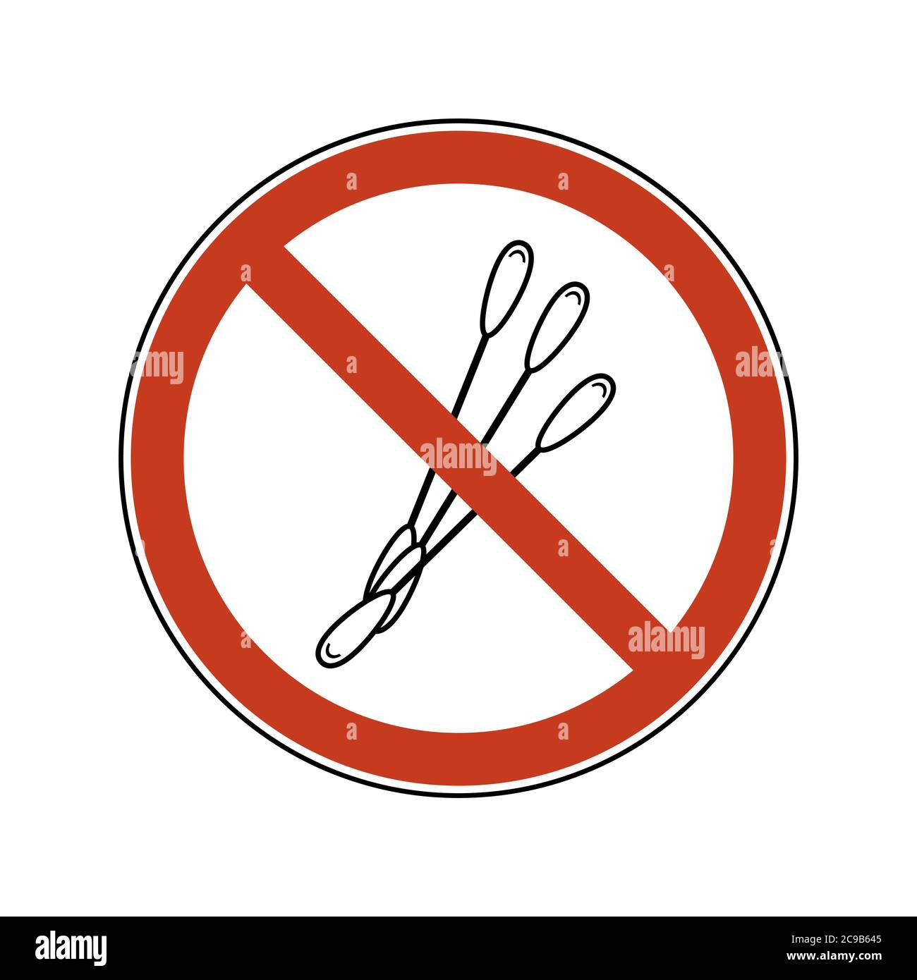 Prohibition sign with singleuse cotton buds. Ban vector illustration