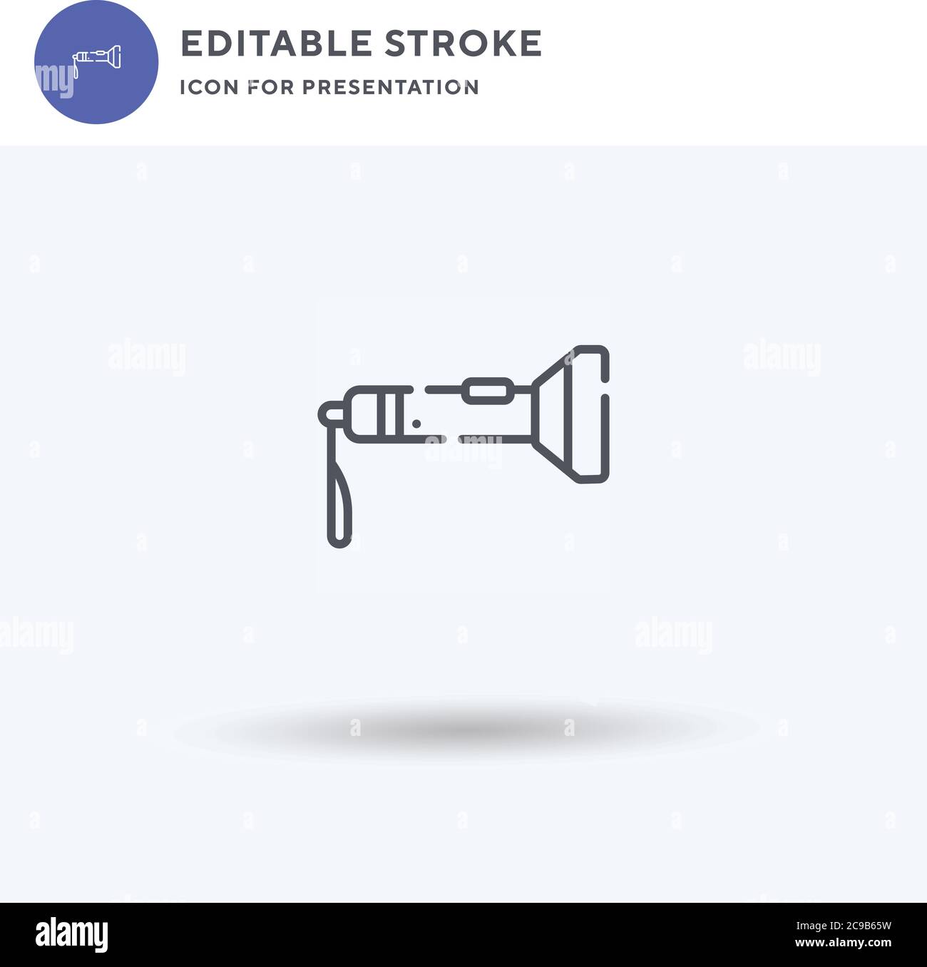 Flashlight icon vector, filled flat sign, solid pictogram isolated on white, logo illustration. Flashlight icon for presentation. Stock Vector