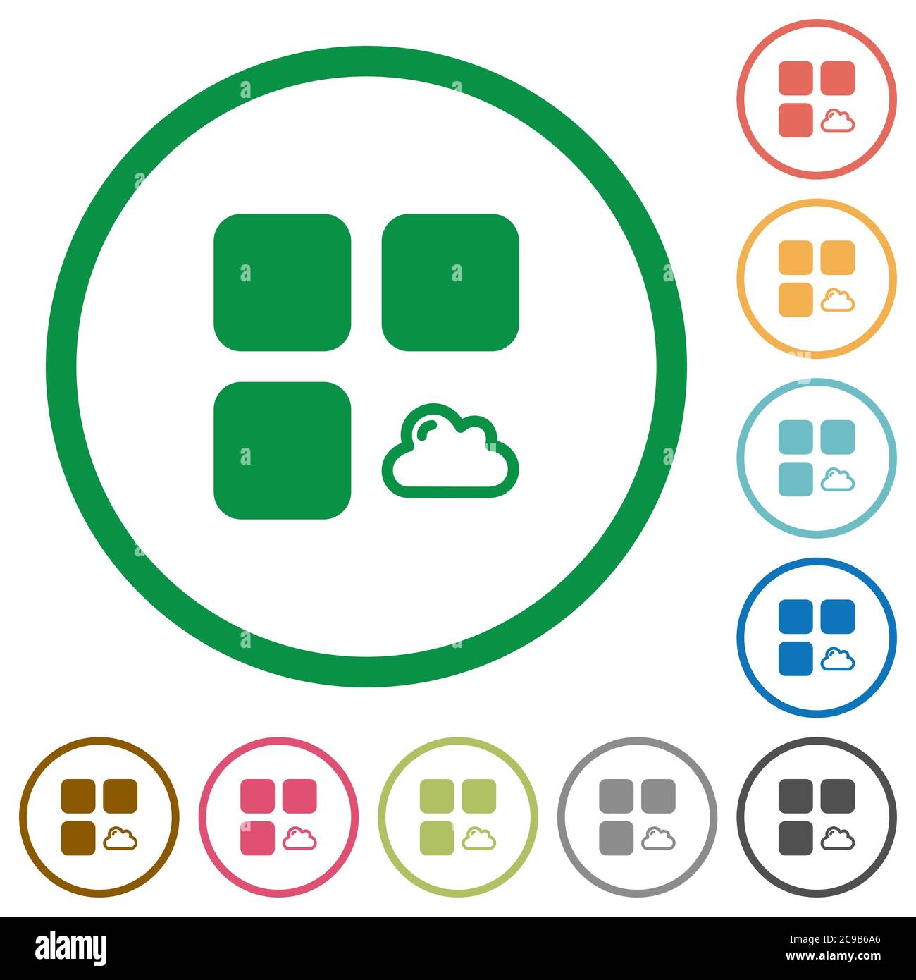 Cloud component flat color icons in round outlines on white background Stock Vector