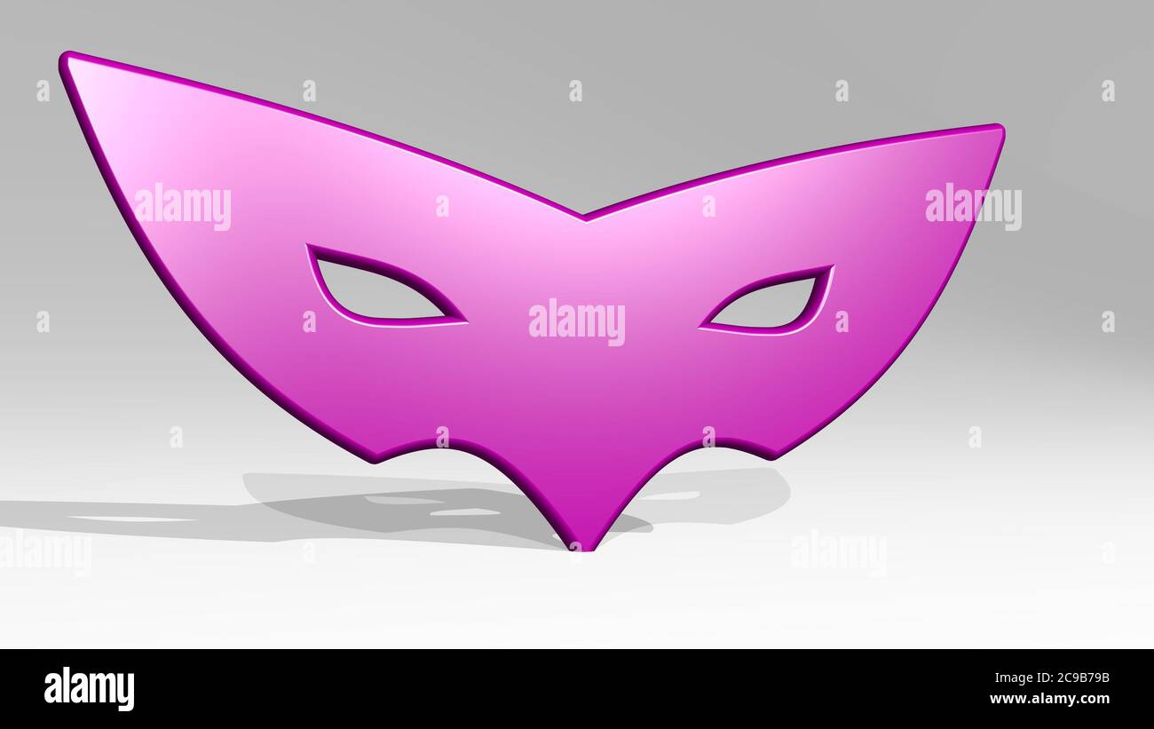 MASK made by 3D illustration of a shiny metallic sculpture with the ...
