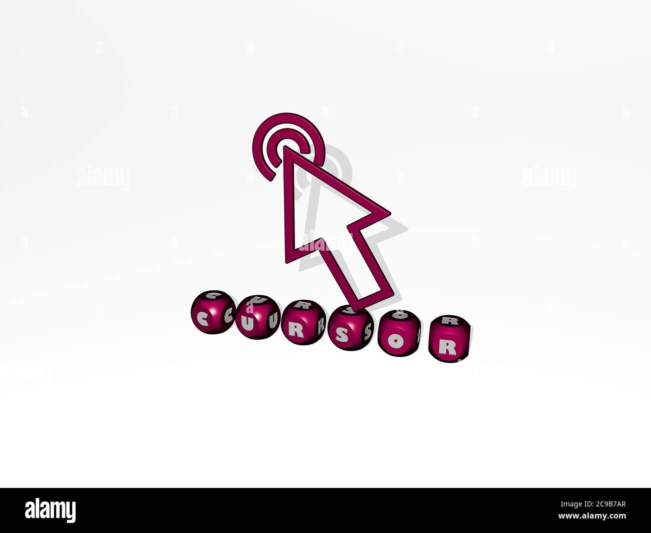 3D illustration of CURSOR graphics and text made by metallic dice ...