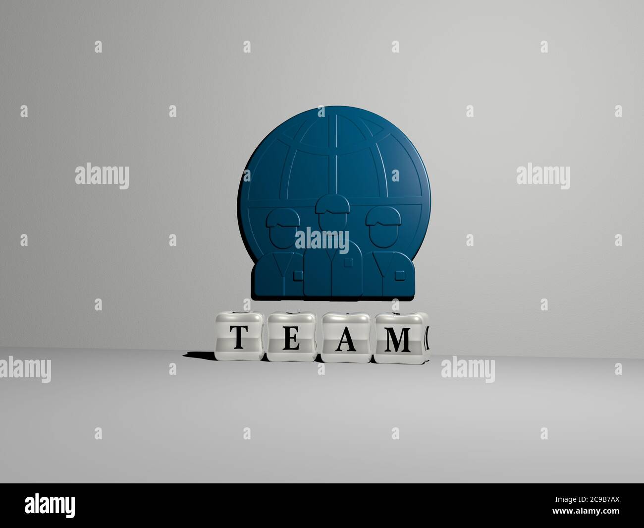 3D illustration of team graphics and text made by metallic dice letters for the related meanings of the concept and presentations. business and people Stock Photo