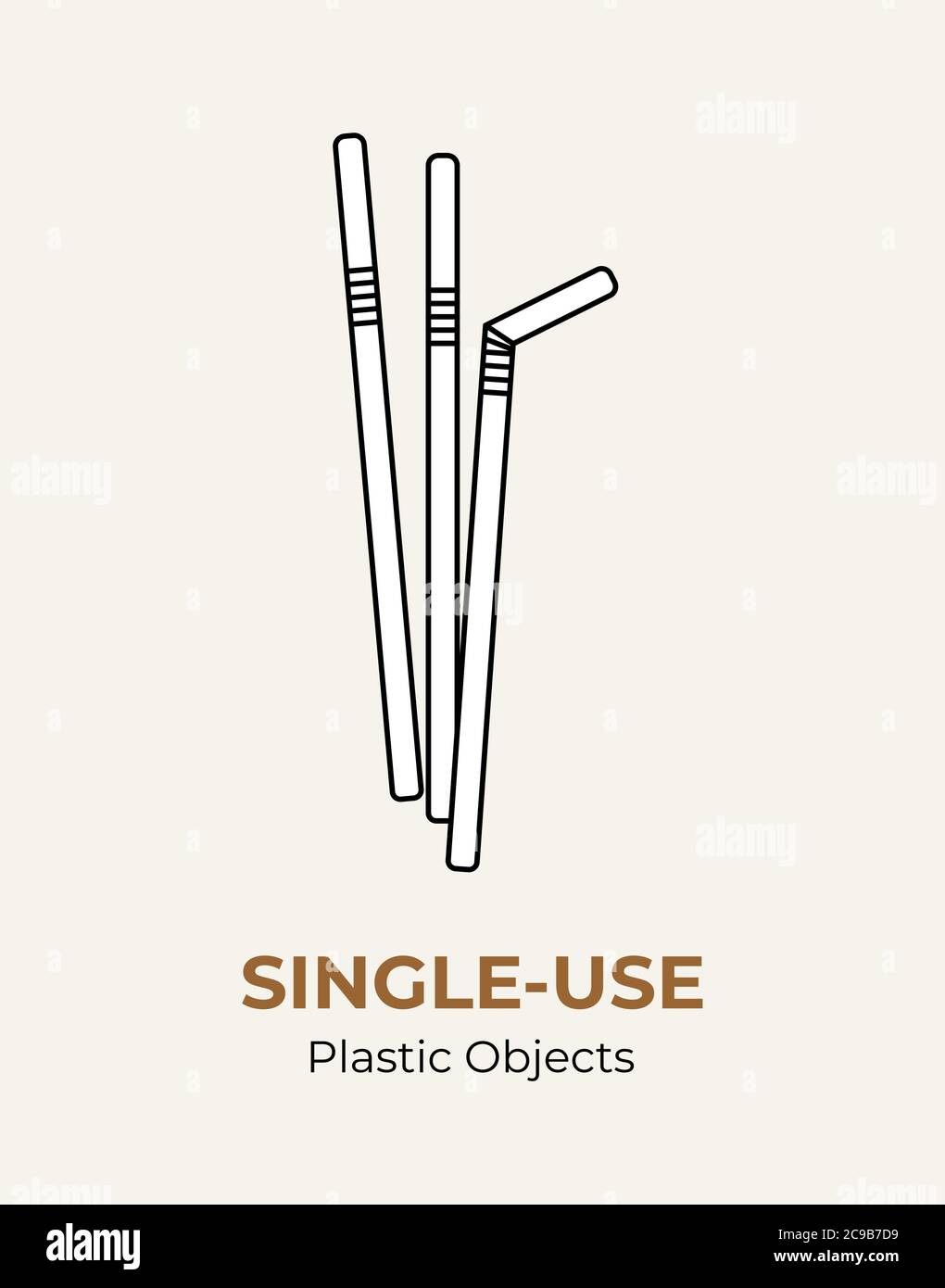 Singleuse white plastic straws. Vector illustration recycling plastic