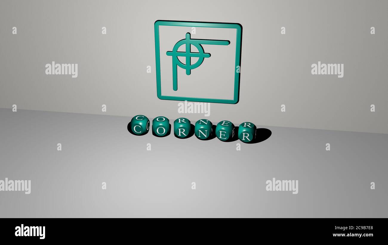 3D representation of corner with icon on the wall and text arranged by ...