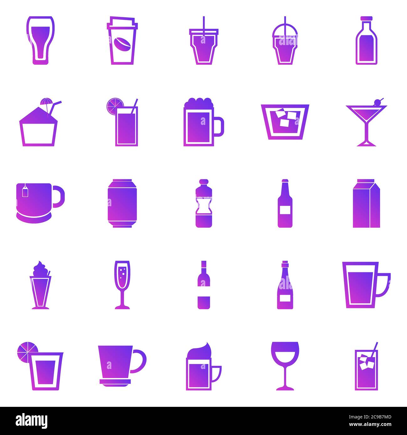 Beverage gradient icons on white background, stock vector Stock Vector