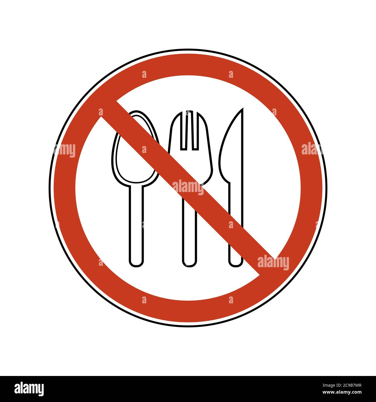 Prohibition sign with spoon, fork, knife. Singleuse plastic cutlery