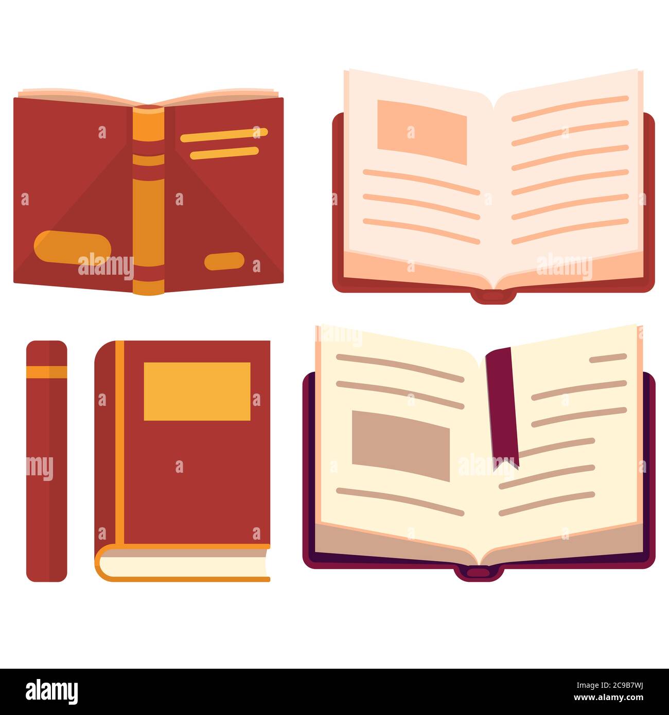 Open and closed book sticker set on white isolated backdrop. Diary for invitation or gift card, notebook, bath tile, scrapbook. Phone case or cloth pr Stock Vector