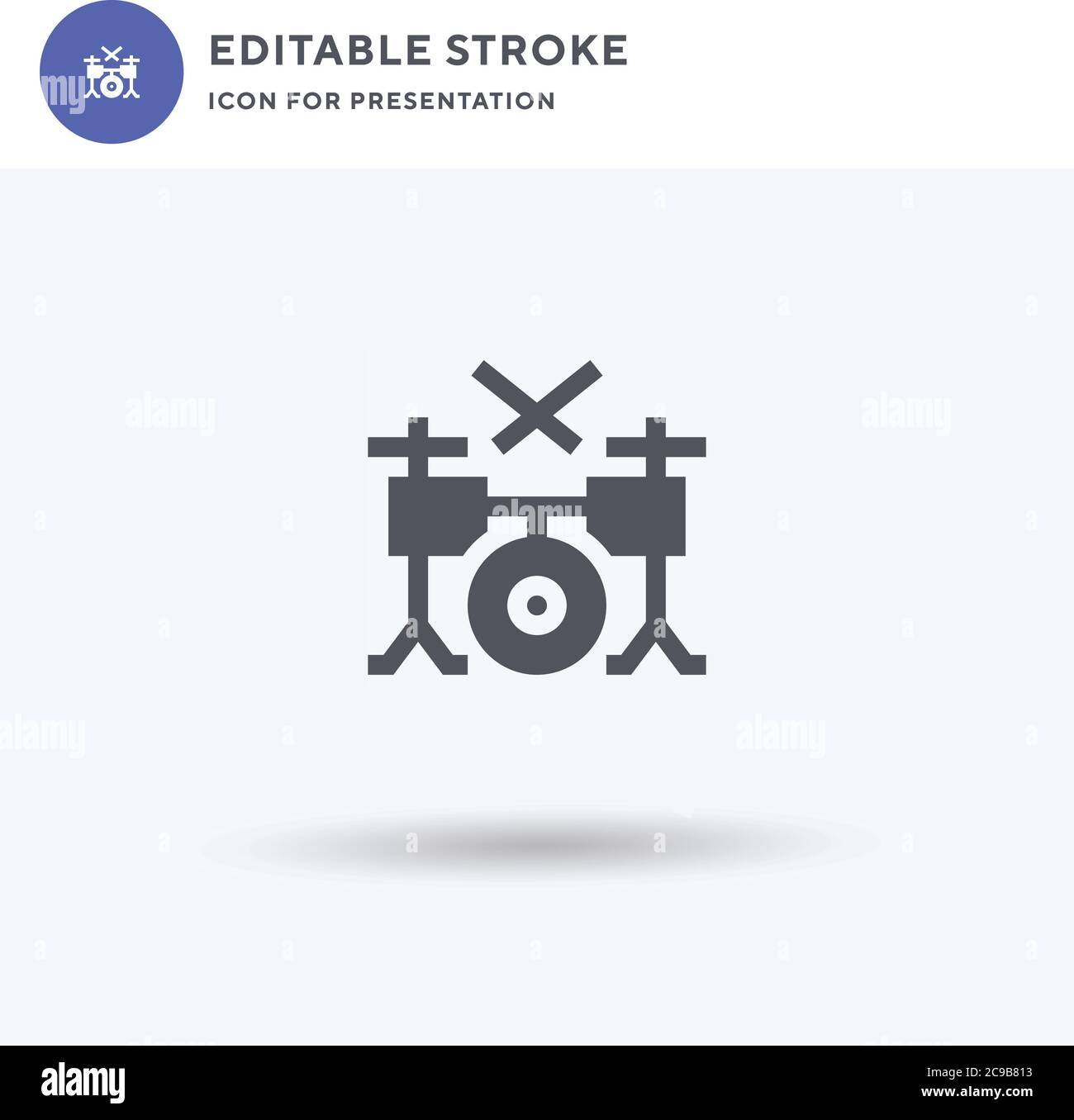 Drum Set icon vector, filled flat sign, solid pictogram isolated on white, logo illustration. Drum Set icon for presentation. Stock Vector