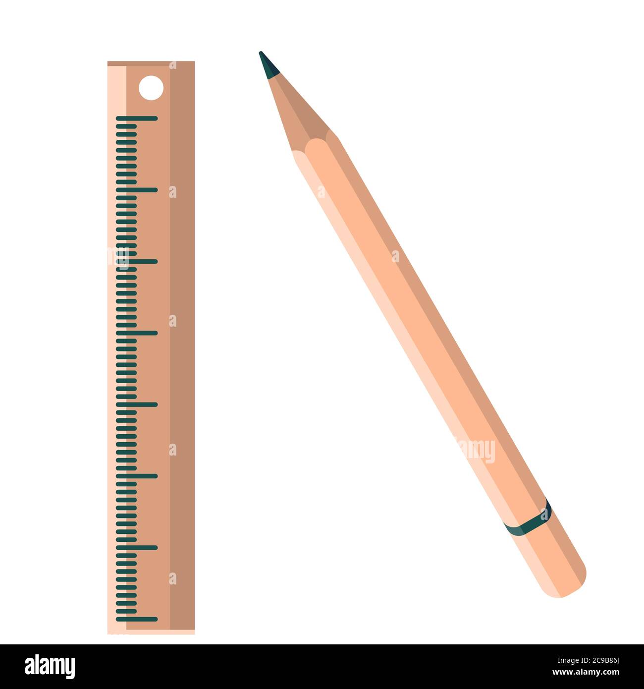 Pencil and ruler sticker set on white isolated backdrop. Stationery for  invitation or gift card, notebook, bath tile, scrapbook. Phone case or  cloth p Stock Vector Image & Art - Alamy