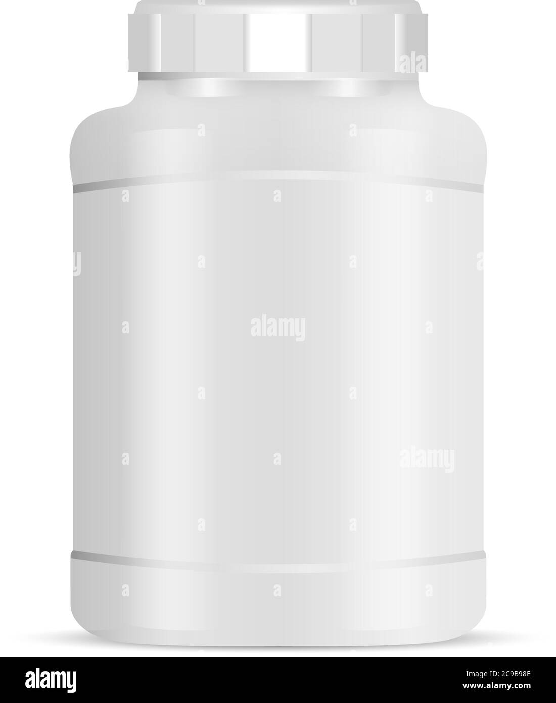 Big sports nutrition can vector illustration. Protein bottle with white lid. White jar isolated on background. Athletic Gym Food Powder Canister for M Stock Vector