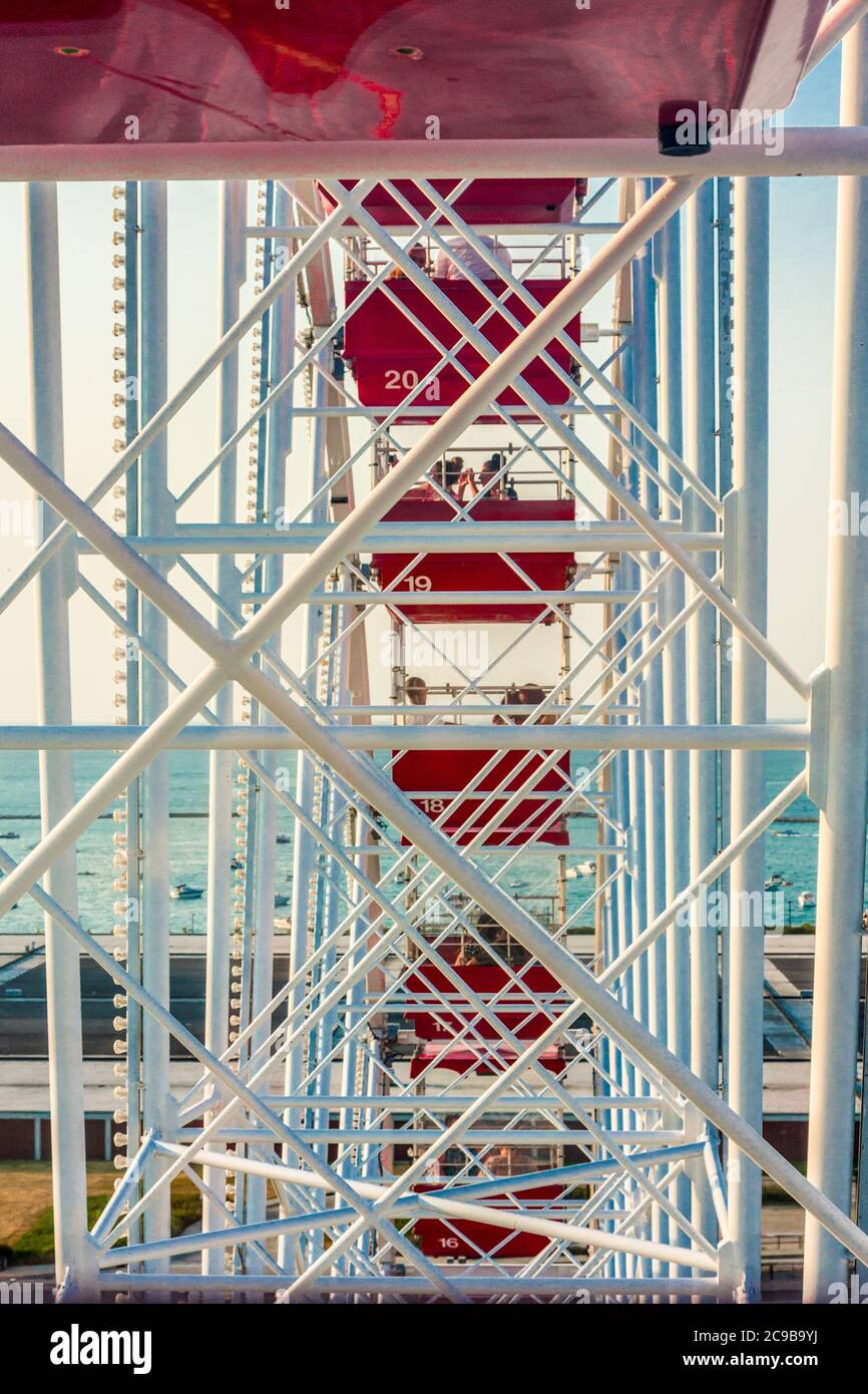 Chicago.  Ferris Wheel at Navy Pier, from one gondola to another. Stock Photo