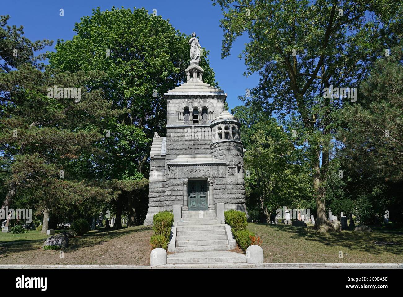 Toronto, Canada - July 24, 2020:  Mount Pleasant Cemetery is a huge park-like area in central Toronto with funeral monuments of historical interest. Stock Photo