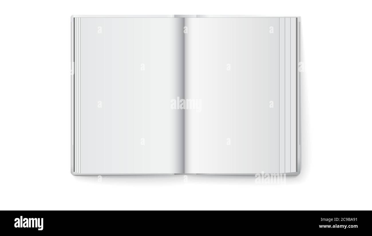 Book is open in middle. Top-down view. Blank template, mock-up Stock Vector