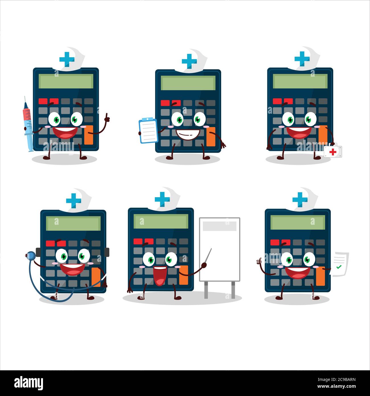 Doctor profession emoticon with calculator cartoon character Stock ...