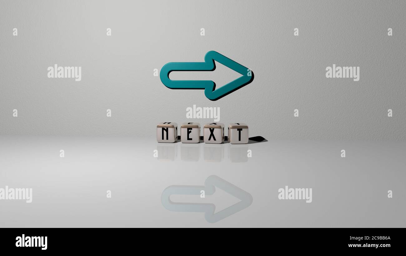 3D representation of NEXT with icon on the wall and text arranged by ...