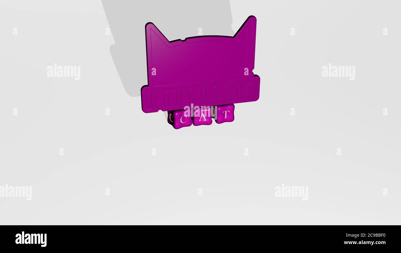 3D illustration of CAT graphics and text made by metallic dice letters for the related meanings of the concept and presentations. animal and background Stock Photo