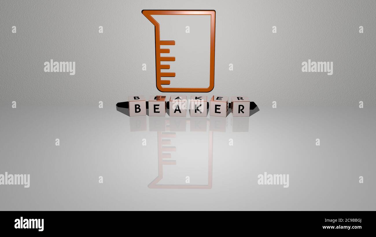3D illustration of BEAKER graphics and text made by metallic dice