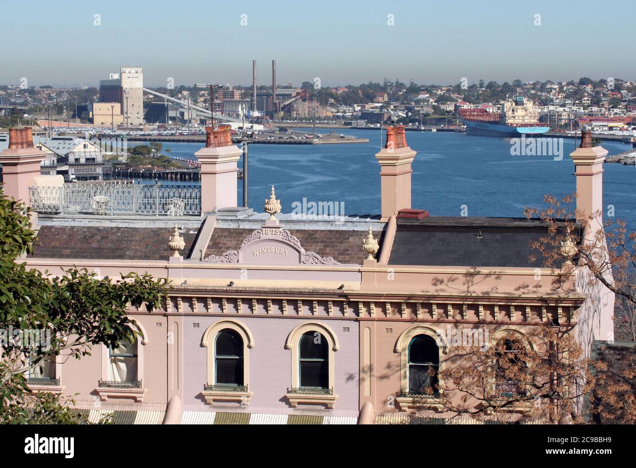View of terrace houses in the foreground looking across the western