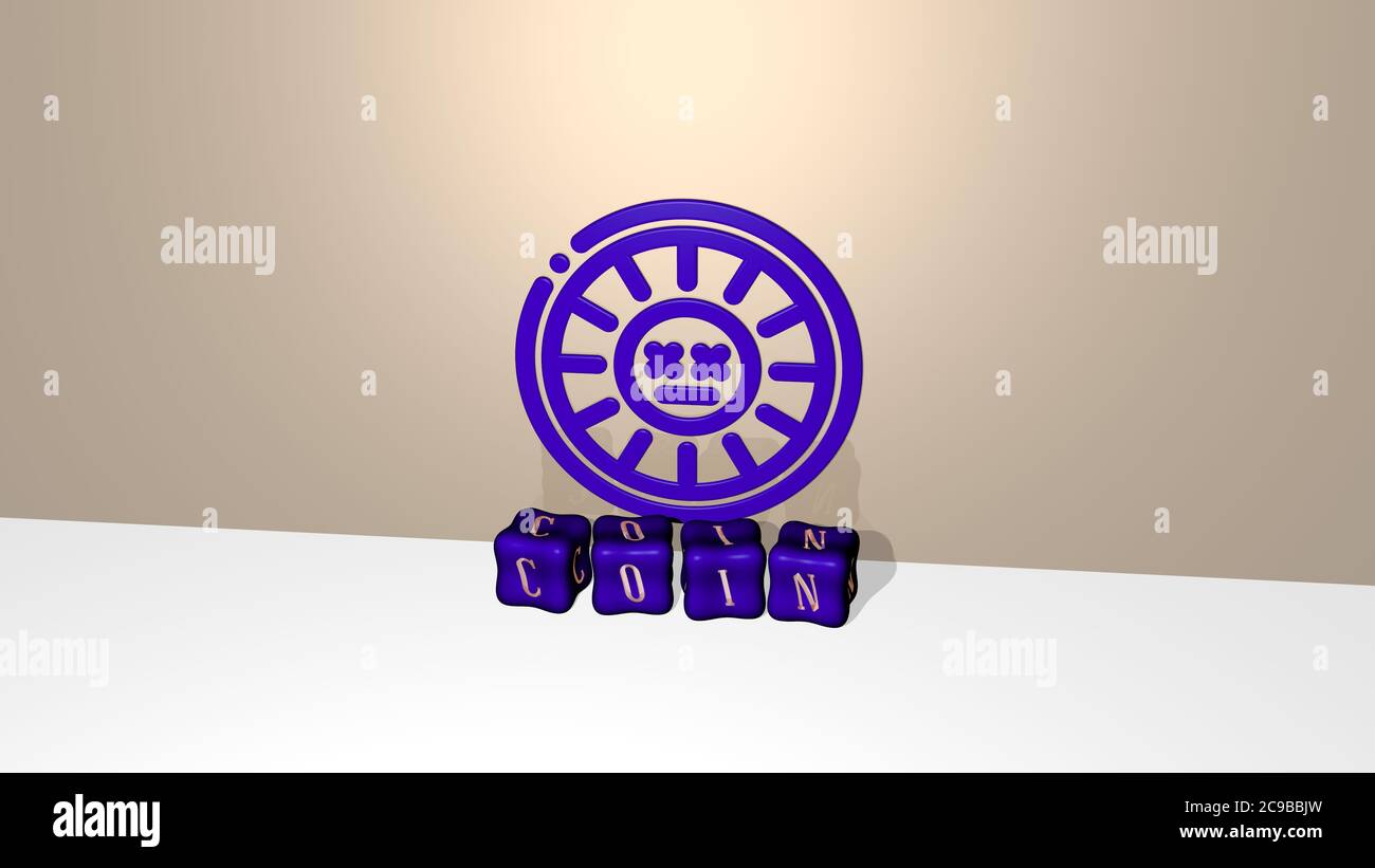 3D representation of COIN with icon on the wall and text arranged by ...