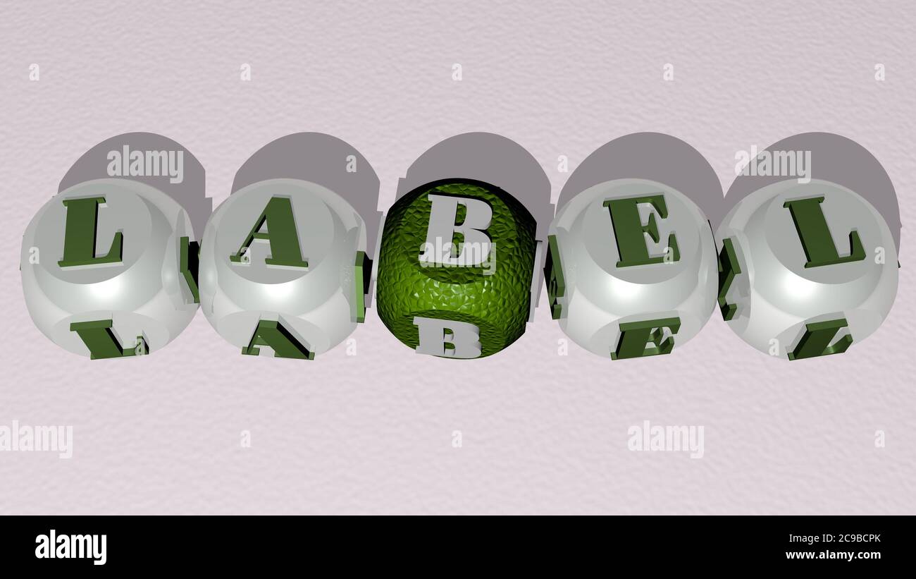 crosswords of LABEL arranged by cubic letters on a mirror floor