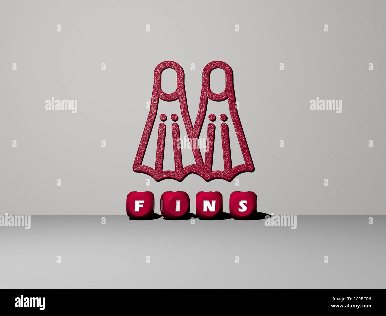 3D illustration of FINS graphics and text made by metallic dice letters ...