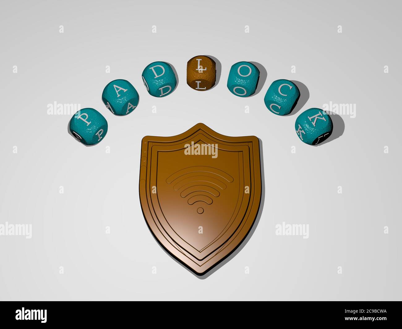 3D graphical image of PADLOCK vertically along with text built around ...