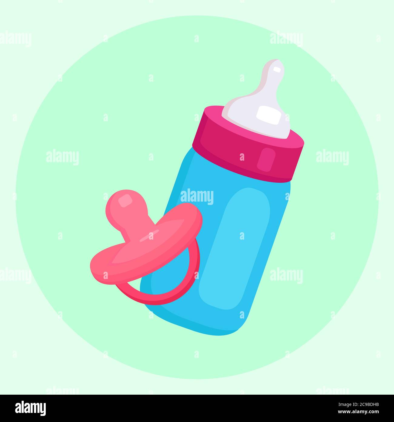 Vector flat illustration of baby bottle and pacifier for your