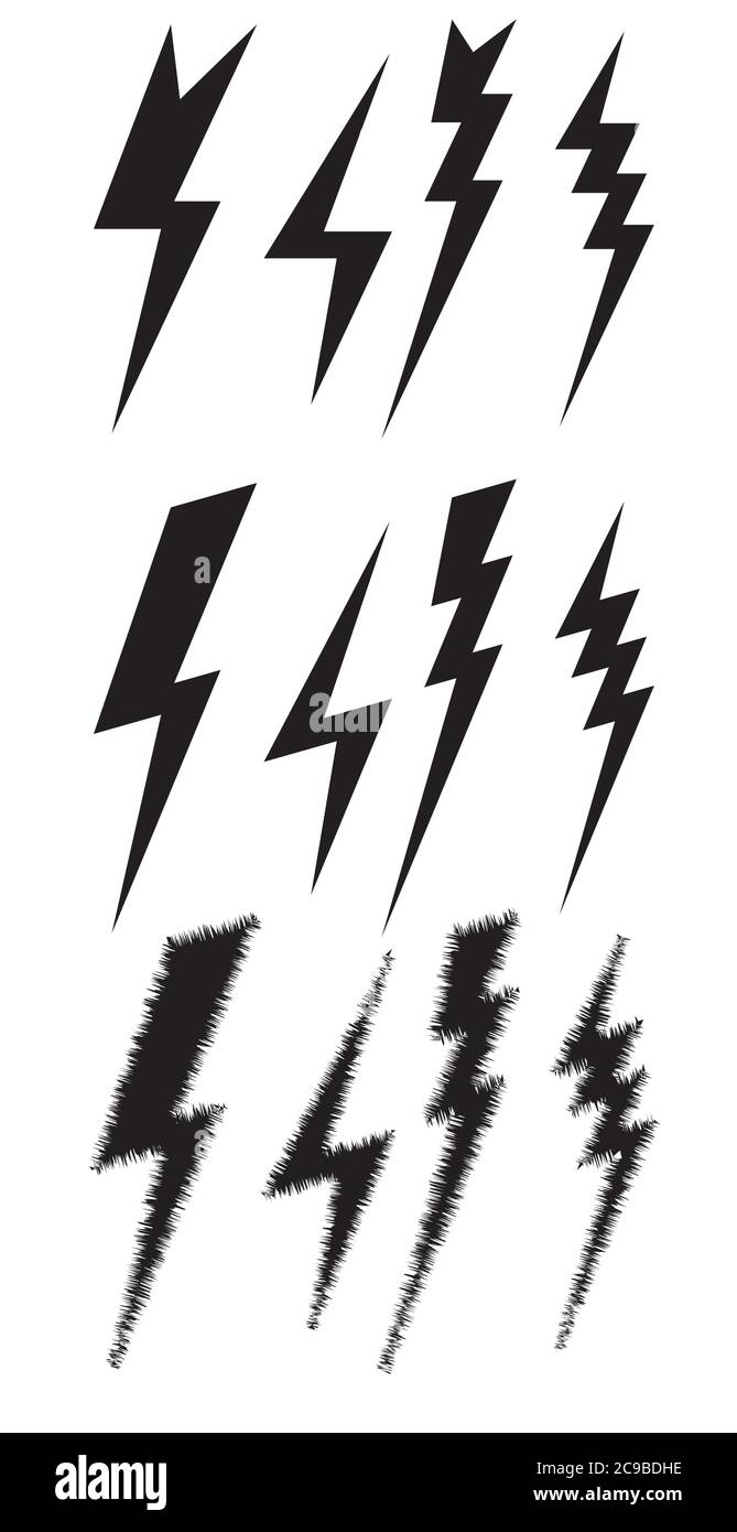 Set icons of different lightning. Vector element for your design Stock