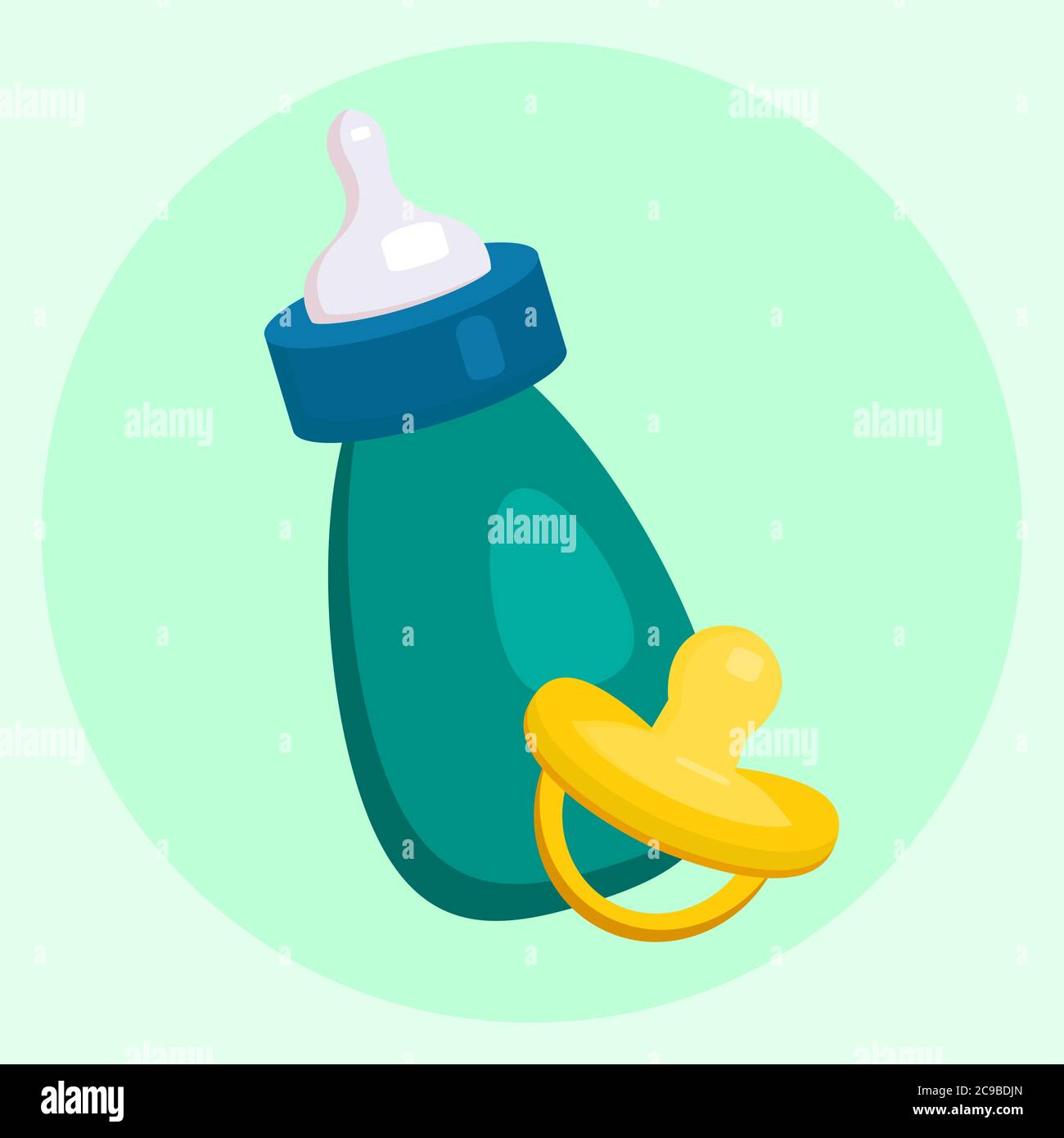 Vector flat illustration of baby bottle and pacifier for your ...
