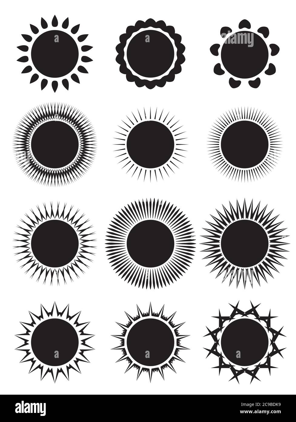 Set of icons of suns with different rays. Vector element for your ...