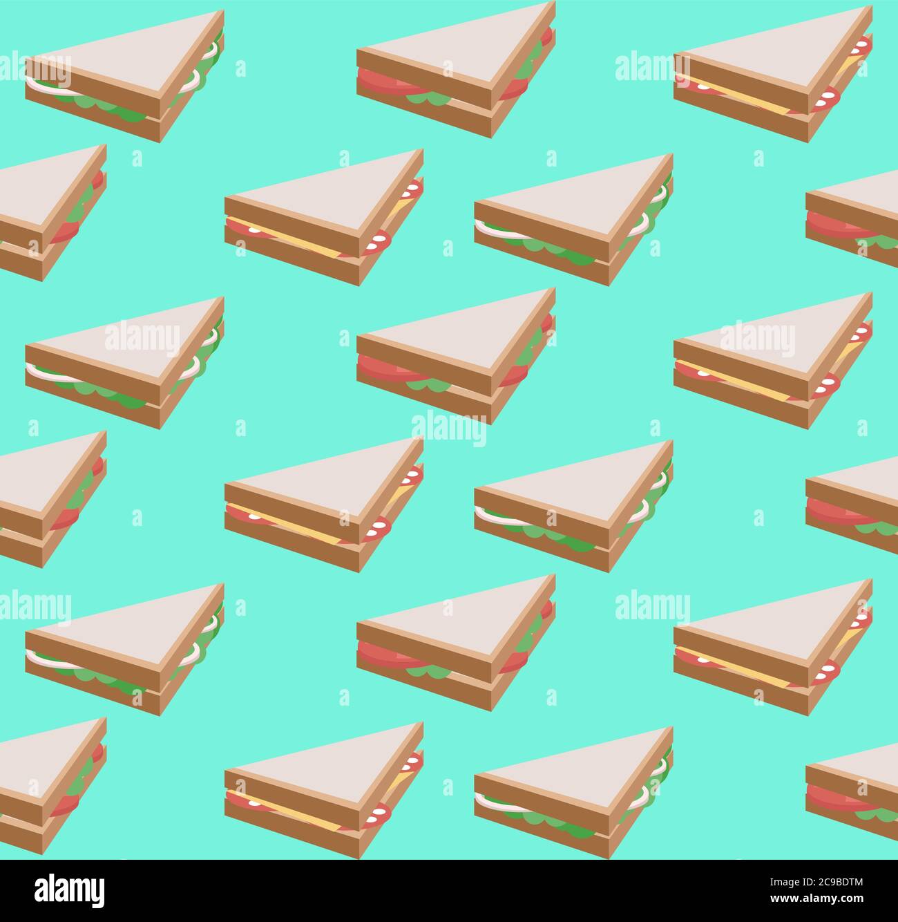 Seamless texture with isometric flat sandwich. Vector background for your creativity Stock Vector