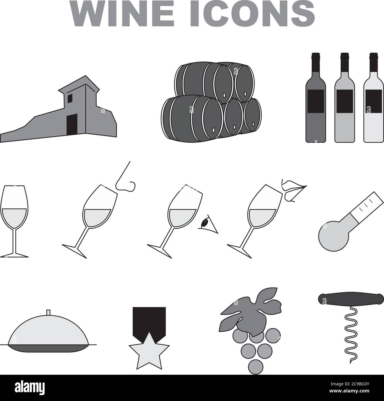 set of black and white wine icons on white background Stock Vector ...