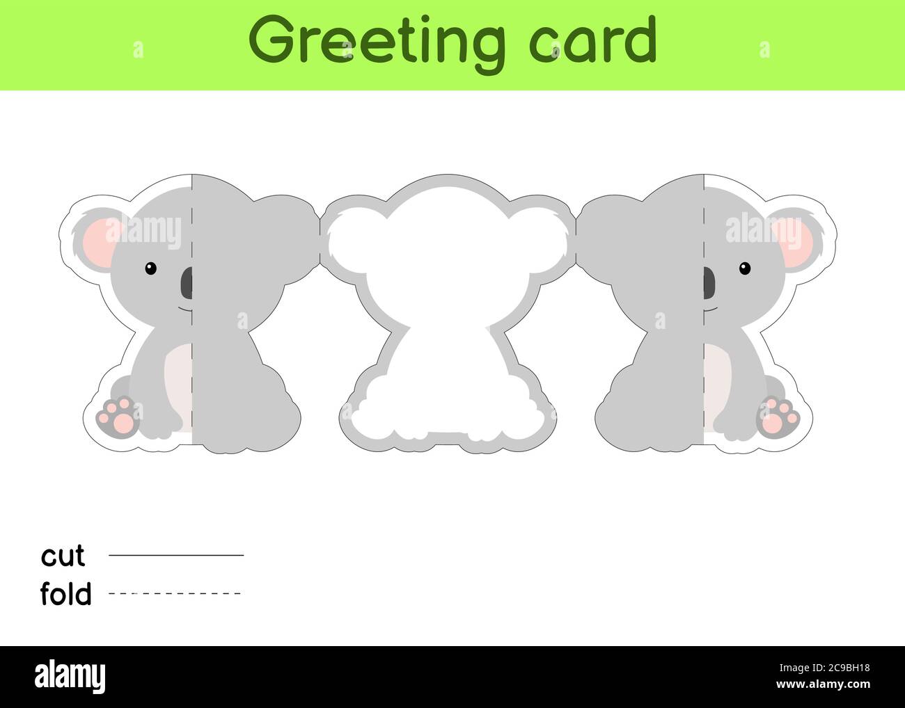 cute-koala-fold-a-long-greeting-card-template-great-for-birthdays-baby-showers-themed-parties-printable-color-scheme-print-cut-out-fold-glue-stock-vector-image-art-alamy