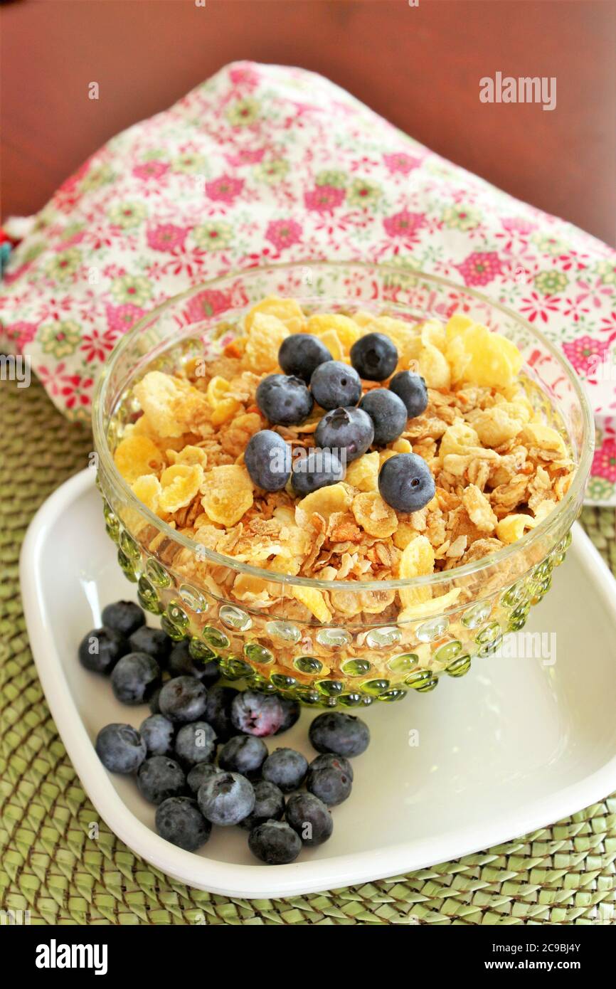 Breakfast cereal with fresh blueberries Stock Photo Alamy
